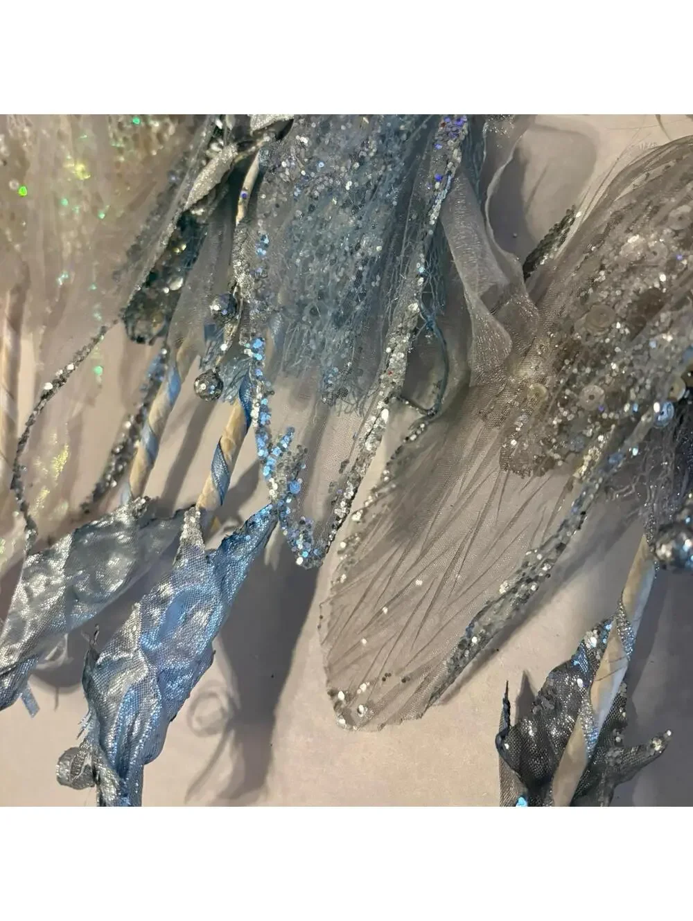 Set Of 3 Vintage Sparkling Fairies Glitter Wings Tulle Hanging Decor Ornaments